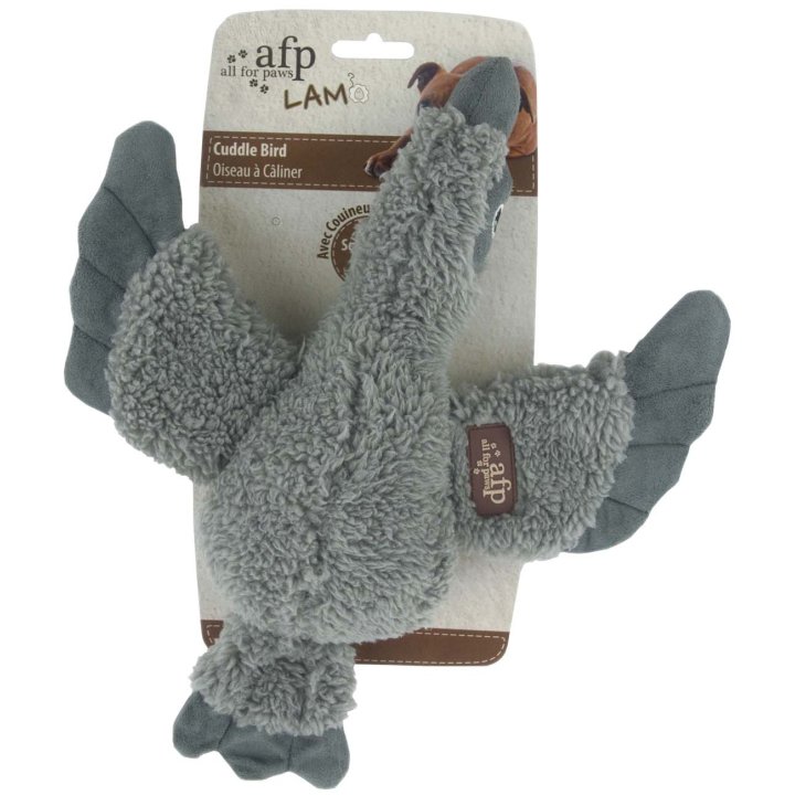 Cuddle Bird mit Lammfell – Hundespielzeug – grau