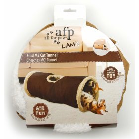 Cat tunnel with lambskin and toy - light brown