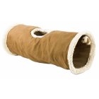 Cat tunnel with lambskin and toy - light brown
