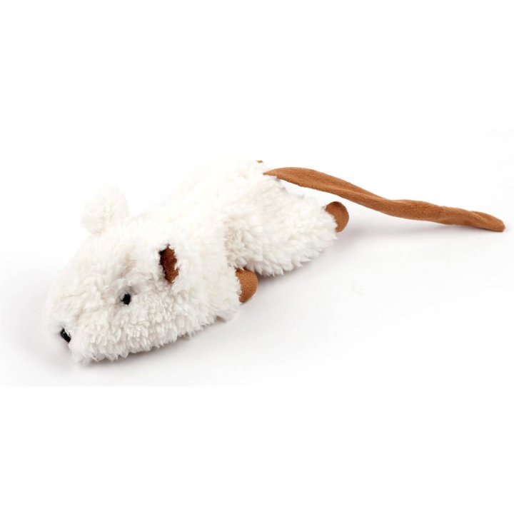 Katzenspielzeug Plüschmaus aus Lammwolle – Jumbo Crinkle Catnip Rodent – weiss