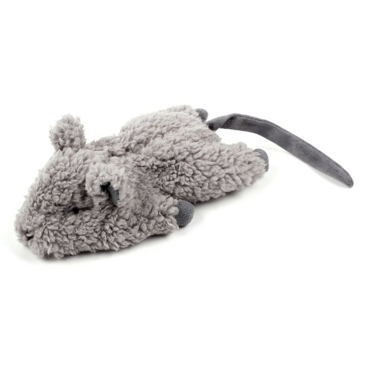 Katzenspielzeug Plüschmaus aus Lammwolle – Jumbo Crinkle Catnip Rodent – grau