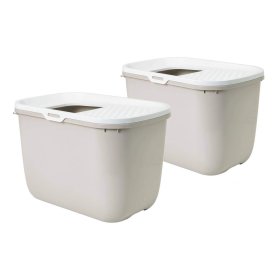 2er Sparpack cat toilet HOP IN entry from above beige with free toys