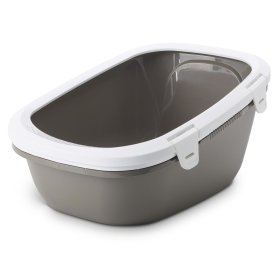 Katzentoilette litter box shell toilet SIMBA with extra high edge and sieve insert warm gray-white