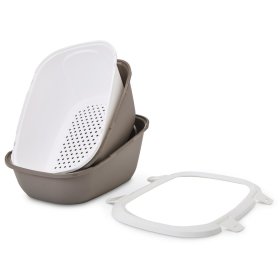 Katzentoilette litter box shell toilet SIMBA with extra high edge and sieve insert warm gray-white