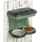 Feeding station with 2 wells and storage compartment for wall mounting Feed double bowl