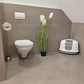 Katzentoilette Eck-Toilette NESTOR CORNER passt in jede Ecke weiss-grau