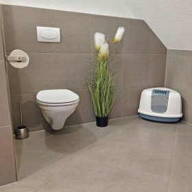 Katzentoilette Eck-Toilette NESTOR CORNER  passt in jede Ecke weiss-blau