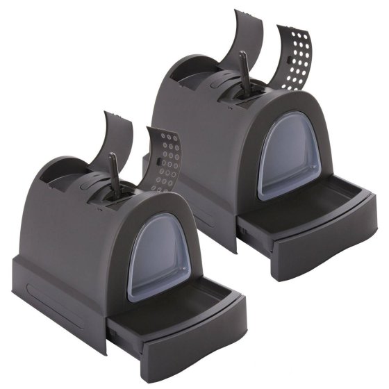 2-pack economy cat toilet with drawer carrying handle storage compartment black + free toys