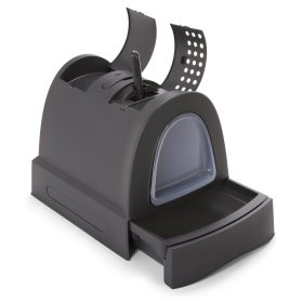 Sparpack Katzentoilette mit Schublade Tragegriff Staufach schwarz + Vorlegematte