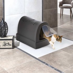 Sparpack Katzentoilette mit Schublade Tragegriff Staufach schwarz + Vorlegematte