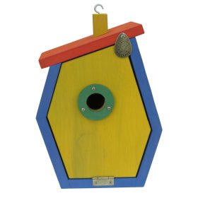 Nistkasten Vogelhaus Meisenkasten Nisthöhle Nisthilfe STARTUP aus Lärchenholz Rot-Blau-Gelb