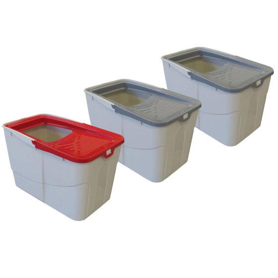 3-pack economy litter box Sofia Open with access from above 2 x grey + 1 x red + free play tunnel