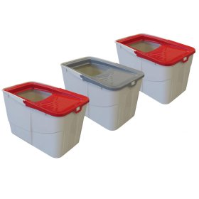 3-pack economy litter box Sofia Open with access from above 2 x red + 1 x grey + free play tunnel