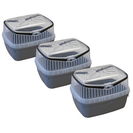 3 pcs. economy pack transport box for small animals like hamsters, guinea pigs, rabbits etc. 3 x grey