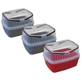 3er Sparpack Transportbox für Kleintiere wie Hamster, Meerschweinchen, Kaninchen usw. 2 x Grau + 1 x Rot