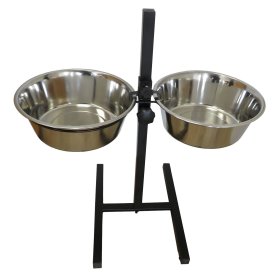 Height-adjustable feeding station with stainless steel...