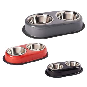 Feeding Station Double Bowl Feeding Bar with 2 Stainless...