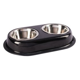 Feeding Station Double Bowl Feeding Bar with 2 Stainless Steel Bowls
