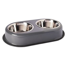 Feeding Station Double Bowl Feeding Bar with Stainless...