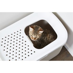 (B-WARE) Katzentoilette HOP IN mit Einstieg von oben beige-weiss