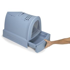 (B-WARE) Katzentoilette Haubentoilette mit Schublade Tragegriff Staufach Kohlefilter blau