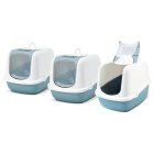 3-pack XXL cat litter tray NESTOR JUMBO white-blue with free cat toy