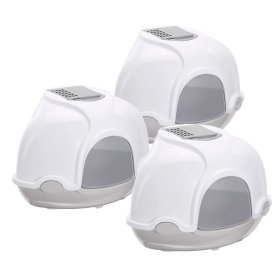 3-pack cat litter tray corner litter tray with bonnet + free cat toy