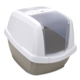 Sparpack Katzentoilette Katzenklo Haubentoilette mit aufstellbarer Schwingtür weiss-grau inkl. Vorlegematte
