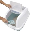 Economy pack cat toilet litter tray bonnet toilet with hinged swinging door white-grey incl. mat