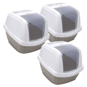 3-pack cat toilet litter tray bonnet toilet white-grey