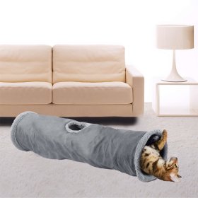 Rascheltunnel Play Tunnel Foldable Cat Tunnel with Faux Lamb Fur 117 x 26 cm Grey