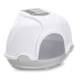 (2nd choice item) Cat Toilet Litter Box Corner Toilet with Hood white-grey