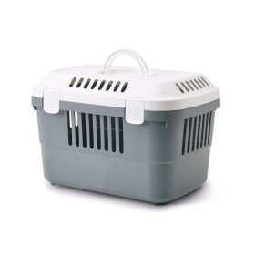 (B-WARE) Transportbox für Meerschweinchen, Kaninchen, Katzen, Nager und kleine Hunde Weiss-Grau