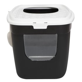Cat Litter Box with Front and Top Entry Black-White