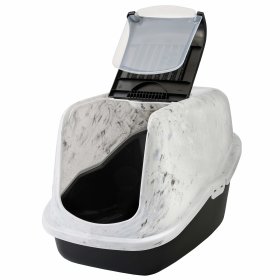 Economical cat litter tray in marble look with large mat