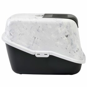 Economical cat litter tray in marble look with large mat