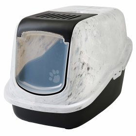 Economy package cat toilet in marble-look + mat + 2 bowls...