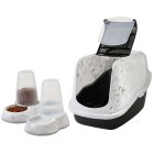 Economy package cat toilet in marble look + food & water dispenser 1.5 litre each