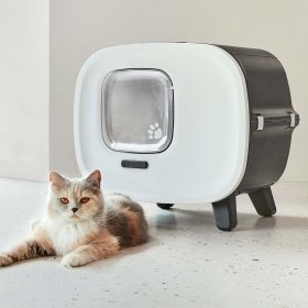 2er Sparpack Designer-Retro Katzentoilette mit Schwingklappe, Filter und Schublade