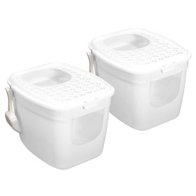 2-pack cat litter tray with front and top entry + free toys White
