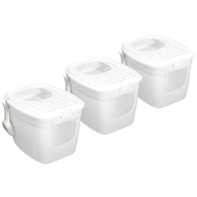 3-pack cat litter tray with front and top entry White