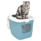 3-pack cat litter tray with front and top entry Turquoise-White