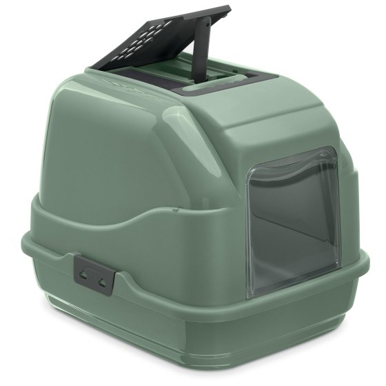 Recycling Cat Toilet Litter Box Hood Toilet Easy Cat with Filter and Scoop in Lid green