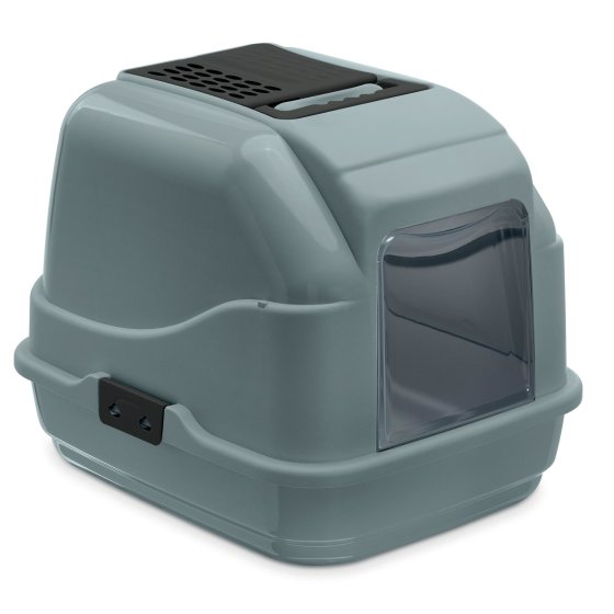 Recycling Cat Toilet Litter Box Hood Toilet Easy Cat with Filter and Scoop in Lid Grey