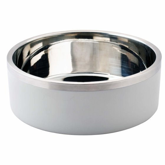 Dog bowl double walled food bowl water bowl stainless steel 850 ml white