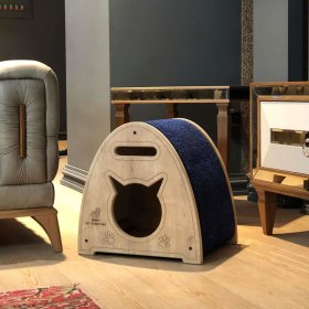 Luxus Katzenhaus Katzenhöhle Katzenbett aus Holz mit Kratzteppich 45 x 36 x 45 cm