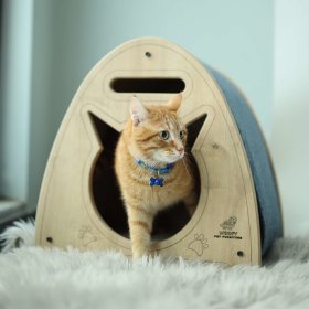 Luxury cat house cat cave wooden cat bed with scratching rug 45 x 36 x 45 cm