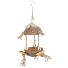 (B-WARE)  Vogelspielzeug Kokosnuss mit Holz und Sisalseilen für Sittiche und Papageien