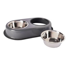 Feeding Station Double Bowl Feeding Bar with Stainless Steel Bowls 2 x 1500 ml - grey (2nd choice item)