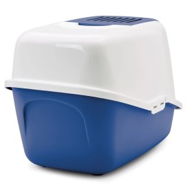 Sparpaket Katzentoilette NESTOR Haubentoilette in blau-weiss mit großer Vorlegematte